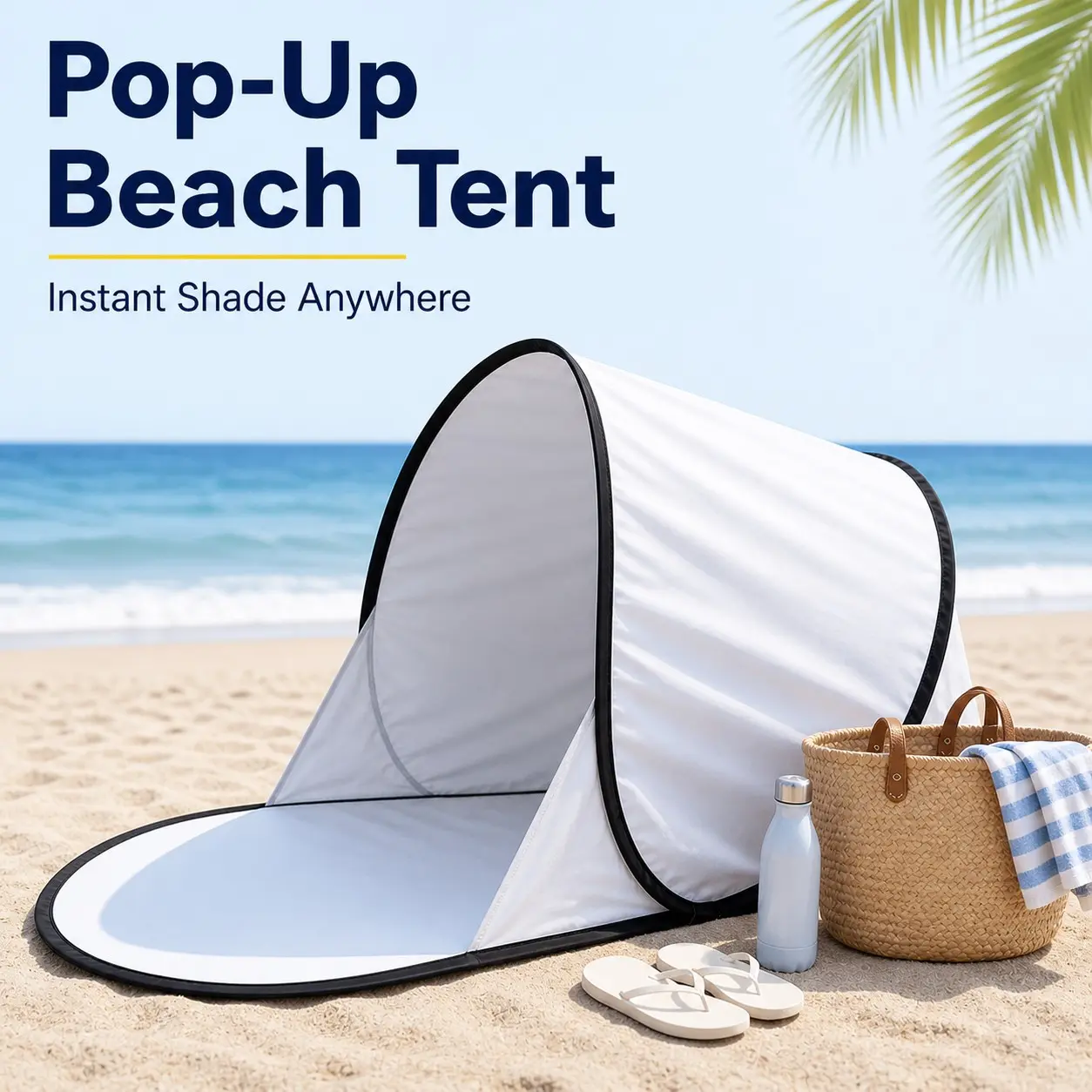 Portable Pop-Up Beach Tent, Lightweight Folding Canopy Sun Shelter with Carry Bag, Quick Open Instant Canopy Shelter Outdoor Shade Tent for Beach, Camping & Picnic