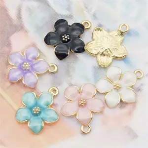 10pcs Elegant Cherry Blossom Enamel pendant - Alloy pendant for DIY jewelry making, perfect for bracelets, necklaces, earrings, etc. Cherry blossom metal pendant, Diy Pendants