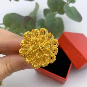 XUHUANG Ethiopia Jewelry 24K Gold Color Large Women Rings Dubai African Luxury Big Ring Suitable For Wedding And Party Gifts