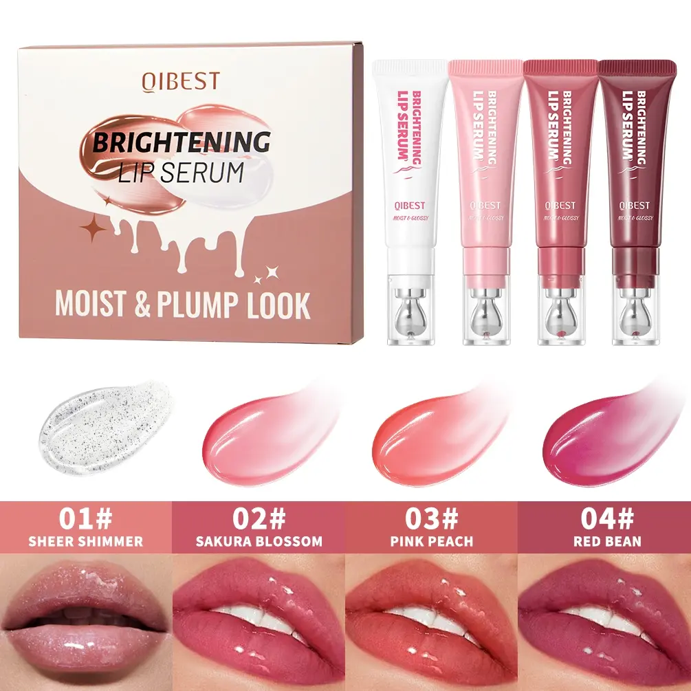 4-Piece Brightening Lip Serum - Moisturizing Hydrating Volumizing Lip Gloss Lip Moisturizer Hydrating Lip Glaze Lip Brightening Balm Lip Glowy Balm