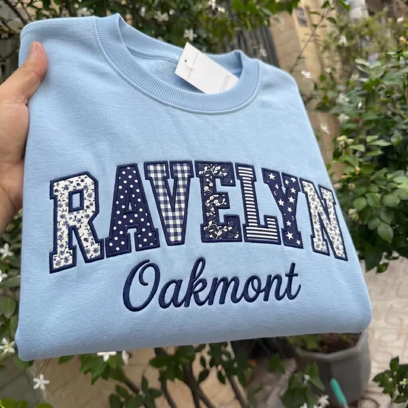 Embroidered Custom Sports Team Sweatshirt, Patchwork Applique Embroidered Crewneck, Personalized Team Mascot Sweatshirt, School Spirit Gift