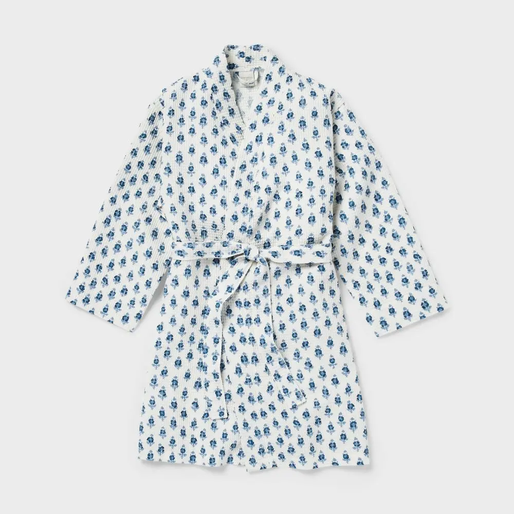L/XL Floral Waffle Bath Robe Blue/White - Threshold - TikTok Shop L/XL Floral Waffle Bath Robe Blue/White - Threshold - TikTok Shop