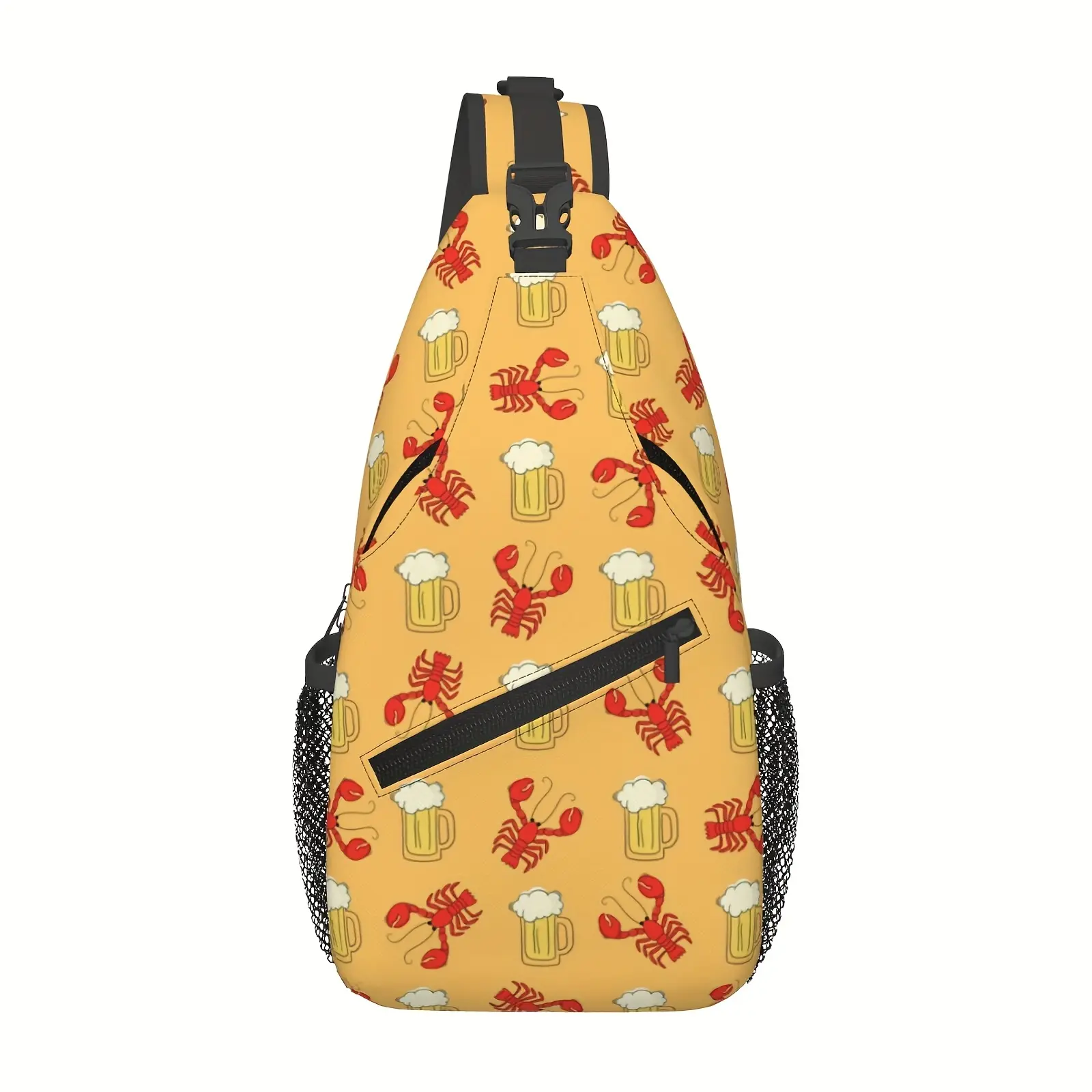 Large Capacity Crossbody Chest Bag with Crawfish & Outdoor Design - Durable, Foldable Backpack for Hiking, Shopping, Work, Travel, and Beach - Black Straps, Zipper Closure, Hand Washable, Hiking Gear Gothic Bat Messenger Bag