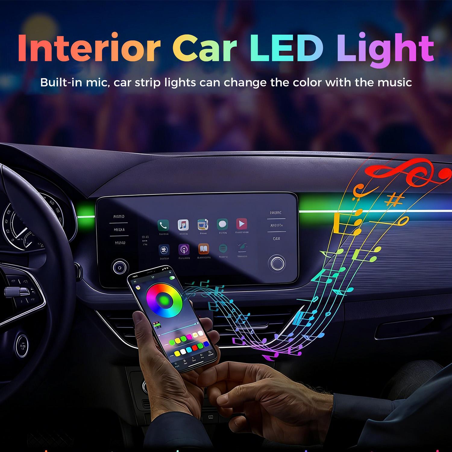 Car RGB LED Strip Lights – APP Control Music Sync Interior Lights with Remote, Various Colors DIY Ambient Lighting for Cars Trucks SUV