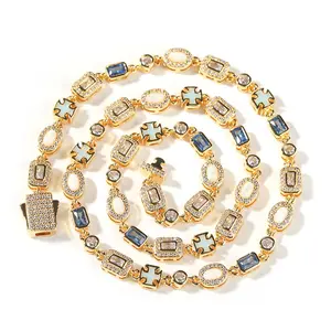 Exquisite Luxury 6mm Blue Gemstone Bracelet & Necklace Set Copper Fashion Hand Jewelry Accessories for Casual & Formal Occasions