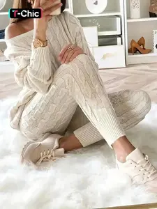 2026 New Model Women's Solid Fitted Sweater & Pants Set, Casual Fashion Cozy Everyday Long Sleeve Top & Trousers for Fall, 2 Piece Sets Women, Knitwear Outfits, Co-ords, Womenswear, Style, Flexible Fit, Slim Fit