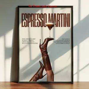 1pc, wall art, vintage poster, espresso martini print, cocktail martin boots canvas painting, bedroom aesthetic, living room decor, apartment decor, housewarming gift, Modern Home Decoration, unframed
