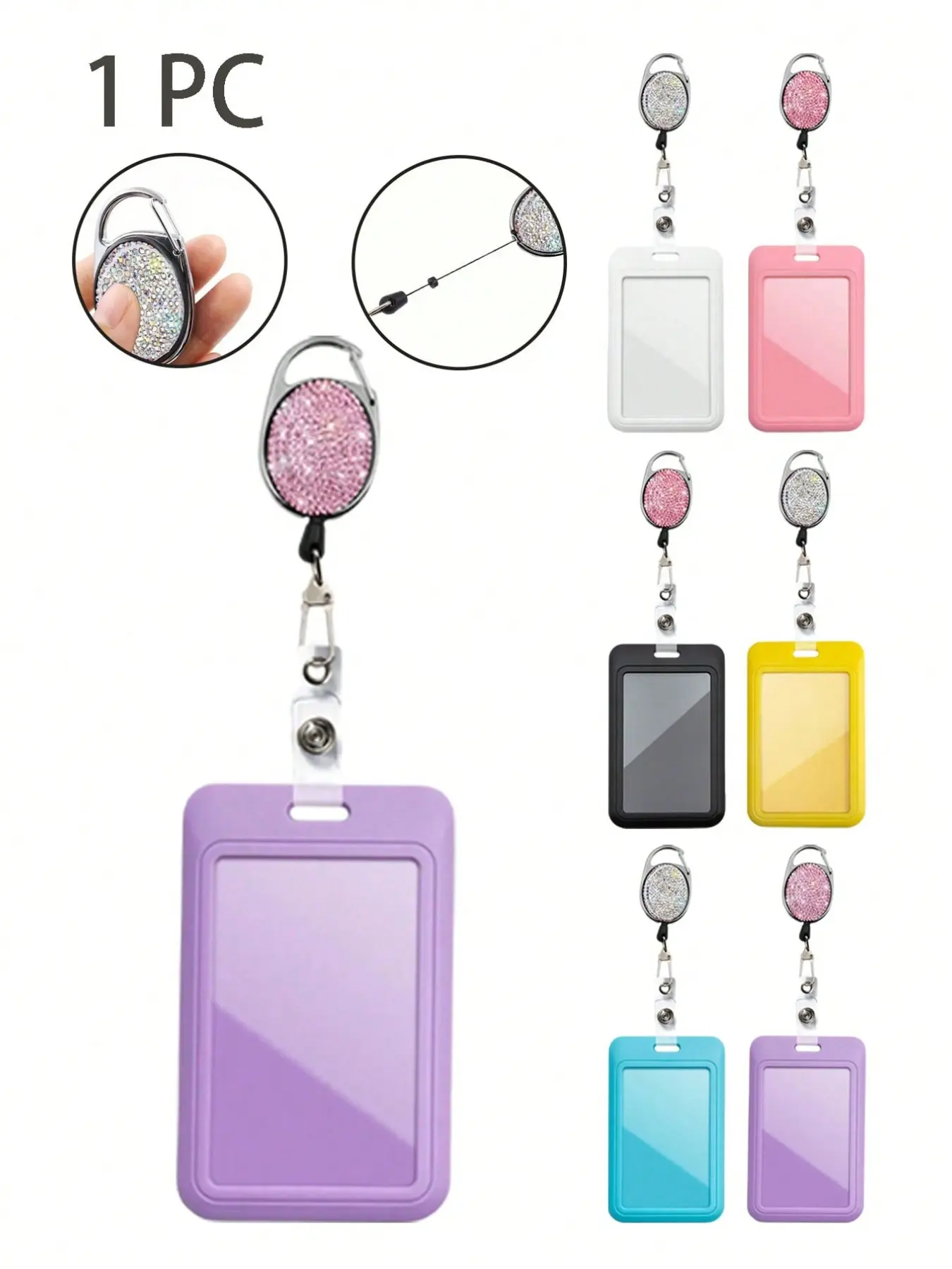 1 multi-color retractable doctor and nurse badge holder, Nurse badge reel, Medical badge reel, with anti-loss device, for meal cards and work IDs, decorated with rhinestones, transparent ID card holder, adjustable length, fits most ID card sizes