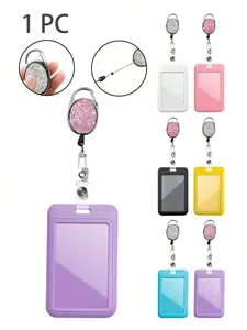 1 multi-color retractable doctor and nurse badge holder with anti-loss device, for meal cards and work IDs, decorated with rhinestones, retractable transparent ID card holder, retractable design, adjustable length, easily fits most ID card sizes