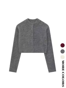 Women's Spring Autumn Simple Short Knit Cardigan, Fashion Versatile Solid Color Sweater, Round Neck Single Button Casual Outerwear