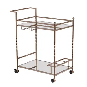 HomeRoots 402581 Metal & Mirrored Glass Bar Cart with Wine Storage, Champagne