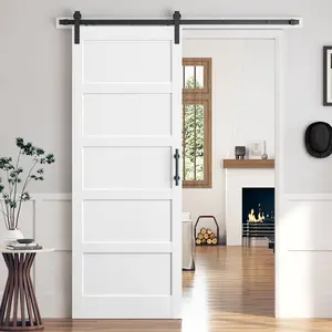 36 x 96 Inch White 5-Panel Sliding Barn Door Slab with 6.6ft Hardware Kit Included - MDF Wood Panel with Water-Proof Scratch-Proof PVC Surface, Simple DIY Assembly