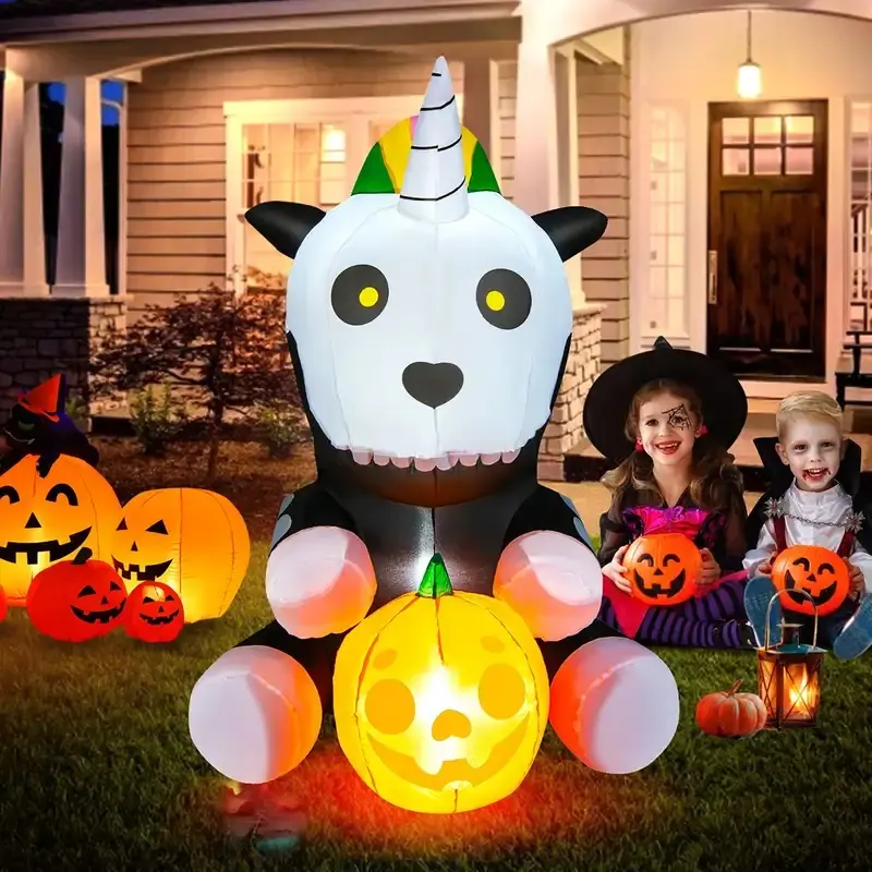 5ft Tall Halloween Inflatable Skeleton Unicorn with LED Lights - Single Unit Spooky Outdoor Lawn Decoration for Parties, Home & Festive Party Supplies
