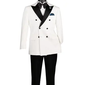Albireo Collection: White 2-Piece Double-Breasted Tuxedo - Modern Fit - Satin Peak Lapel