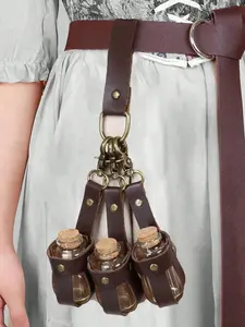 Medieval alchemy faux leather three-cork potion bottle, fantasy hip pouch side bag, Viking cosplay accessory belt loop, Renaissance witch prop, magic vial steampunk, Halloween costume prop, Vintage Style