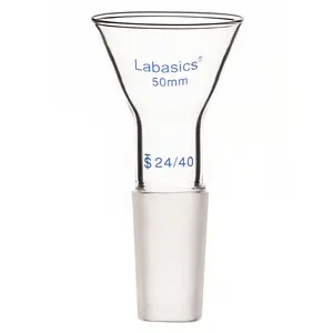 Glass Short Stem Powder Funnel with 50 mm Top Outer Dimension and 24/40 Inner Joint, Glassware for Filtration and Transfer
