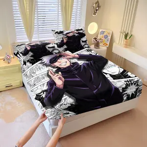 3-Piece Jujutsu Kaisen Bedding Set, Comfortable Printed Design, Includes 1 Fitted Sheet & 2 Pillowcases, Non-Slip, Perfect Gift