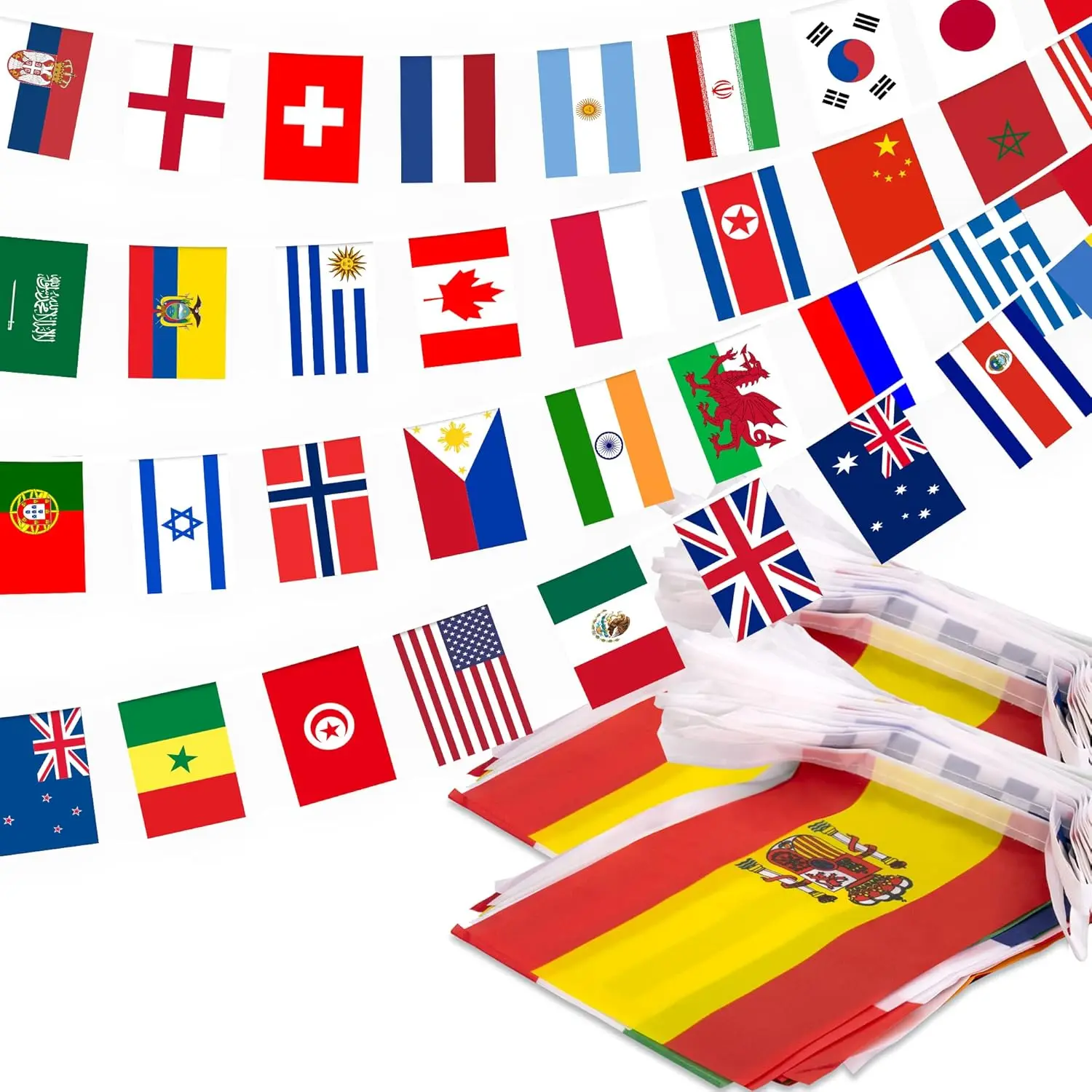 1pc Colorful Polyester World Soccer Tournament Pennant Banner Flags - 50FT, 48-Print 8"x12" International String, Outdoor Party Decorations, Wall Decor Flags for Party, Sports Bar