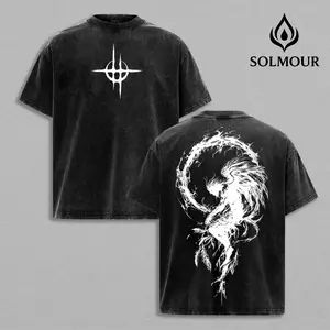 Men's Dark Angel Fallen Shadow Vintage Washed Oversized Heavy Cotton T-Shirt - Gothic Graphic Crew Neck Casual Streetwear Top, Gothic Graphic Tee