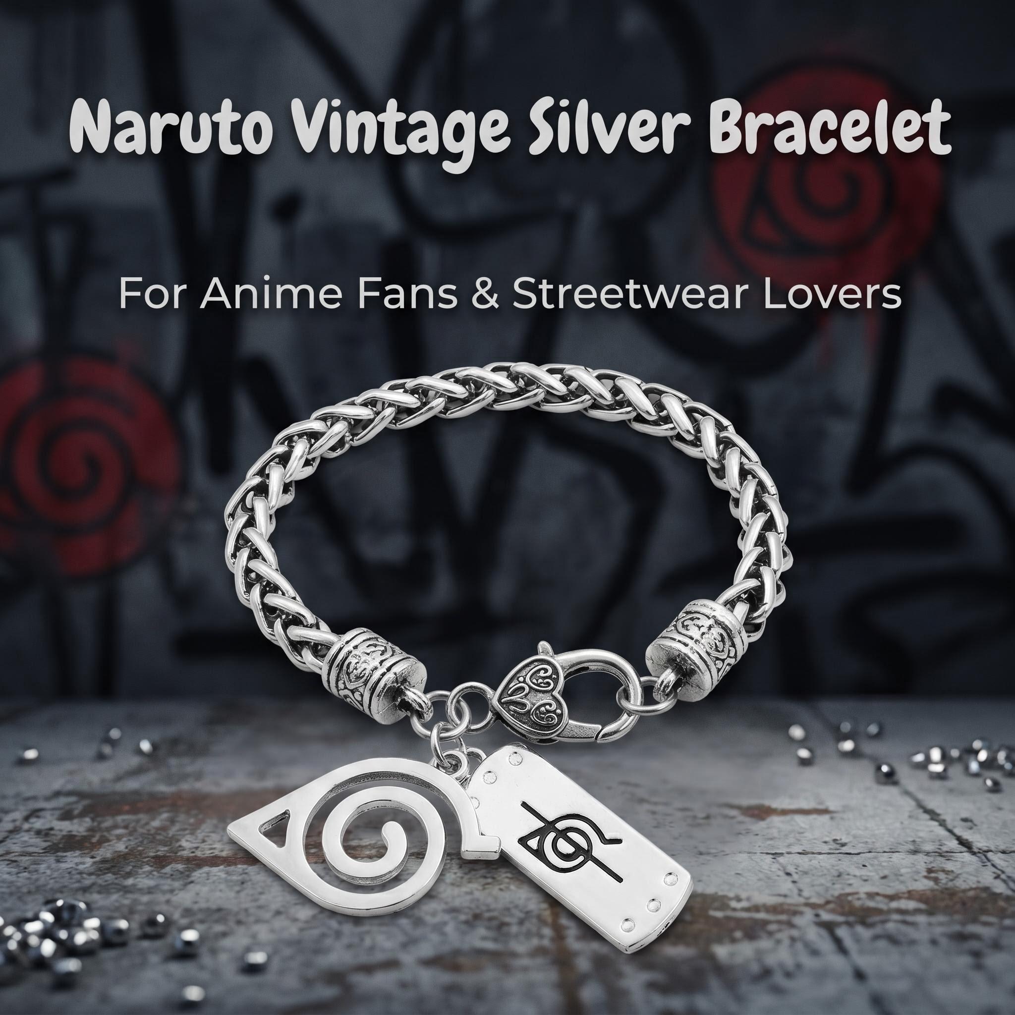 Naruto Anime Thick Chain Alloy Bracelet - Multi-Style, Multi-Symbol Comics Cosplay Gear with Konoha Akatsuki Cloud, Shuriken Pendant, 21.9cm Adjustable Metal Bangle, Graduation Gift for Anime Fans