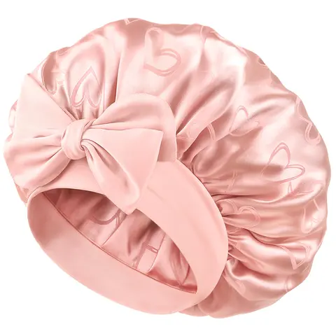 YANIBEST Female Double Layer Silk Satin Sleeping Bonnet - Wrap Style Elasticity Sleep Cap with Adjustable Long Tie Band for Night Haircare, Wig Protection, Wear It to Bed, Gym, or Lounging/Relaxing