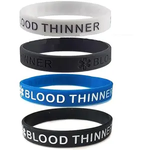 Caiyao Hearing Impaired Medical Alert ID Bracelets Blood THINNER Diabetic Type 1/2 Rubber Medical Awareness Emergency Warning Wristbands Bracelet