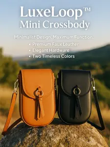LuxeLoop Mini Crossbody Phone Carrier - Sleek Design with Gold-tone Hardware & Black Strap - No Warranty Included
