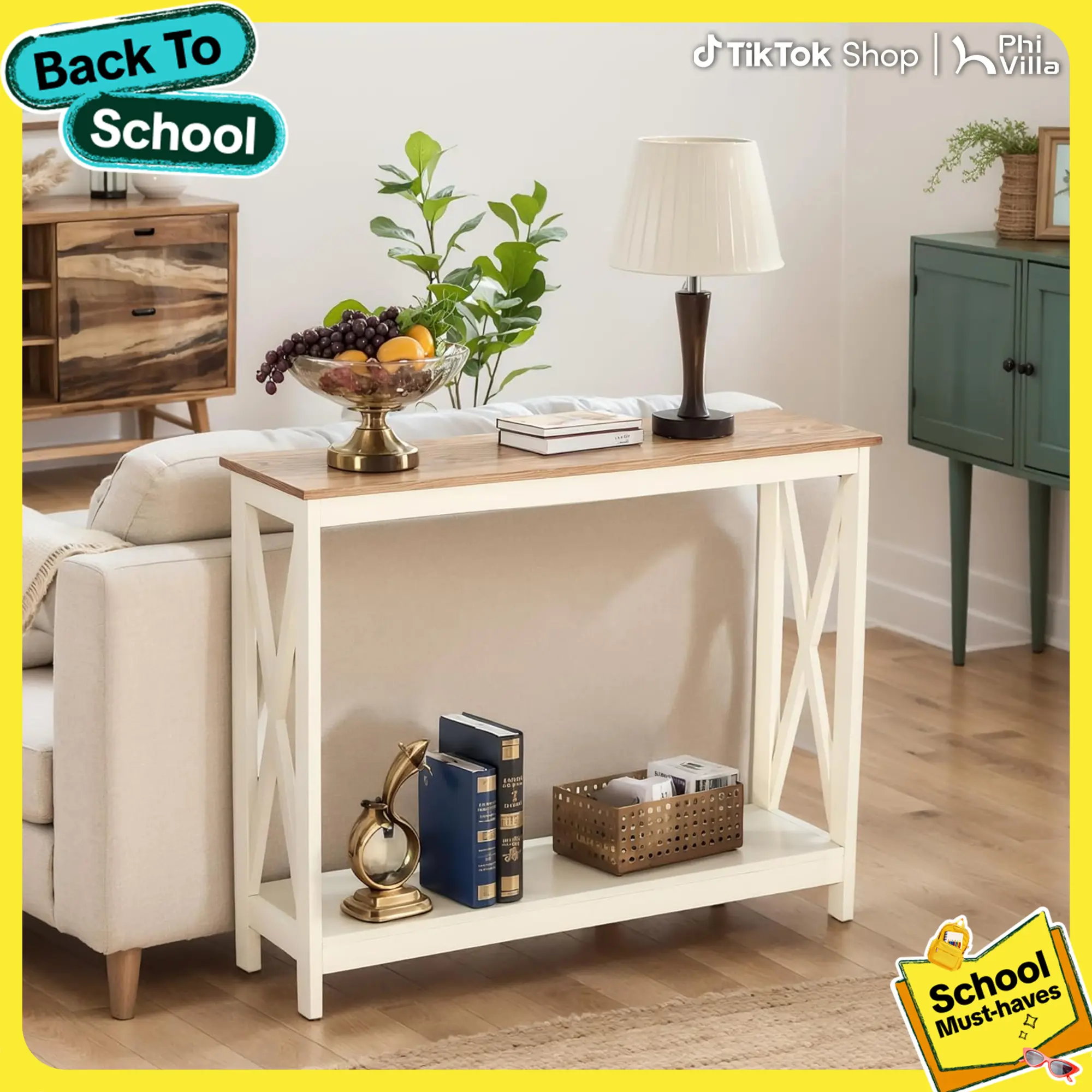 PHIVILLA White Entryway Table/End Table/Coffee Table, Farmhouse Console Table Narrow Sofa Table Hallway, Ivory Skinny Entry Table,TikTokShopBackToSchool