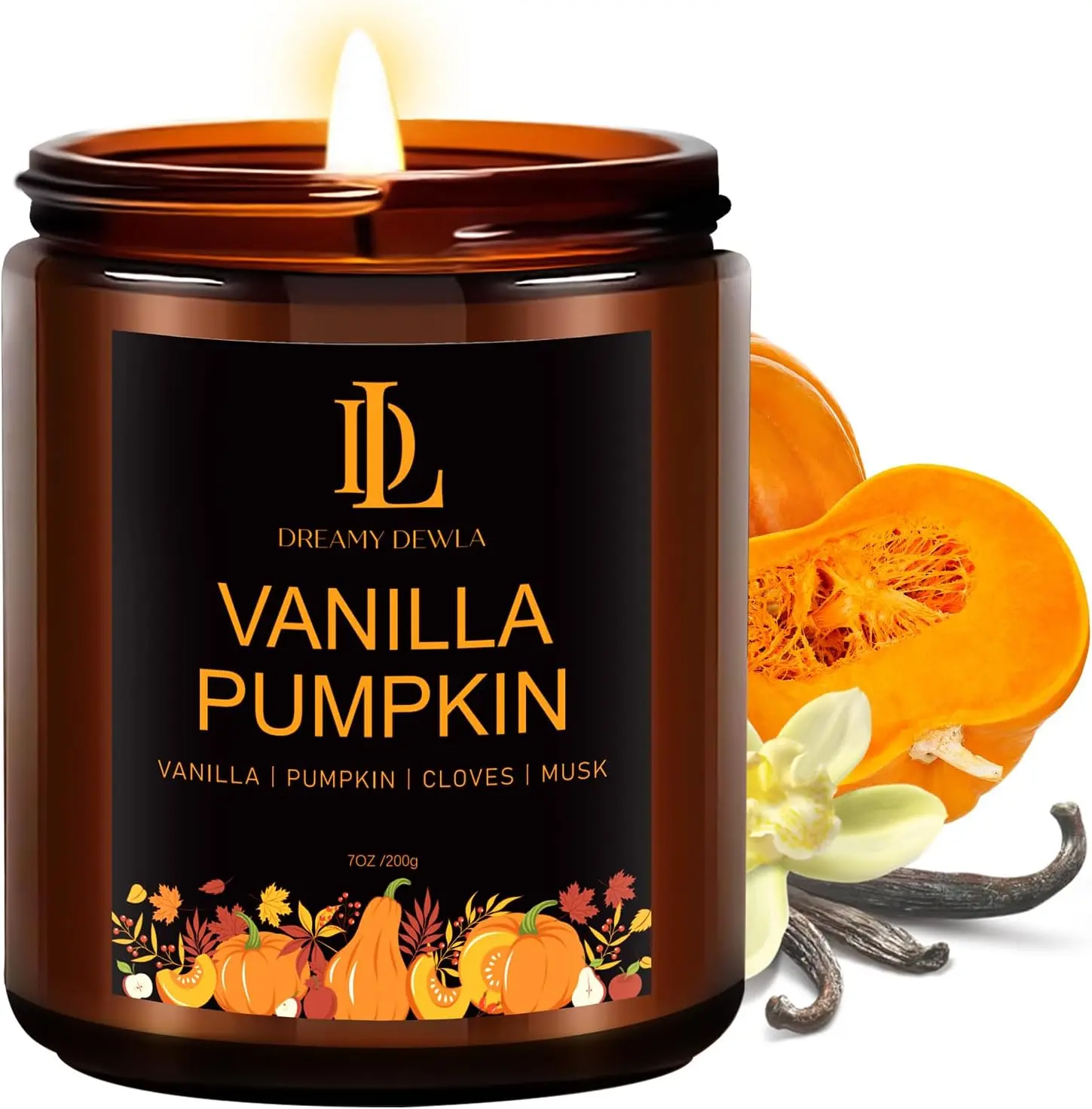 Fall Candle Vanilla Pumpkin Scented Candle - Autumn Home Decor, 7oz Autumn Soy Candles with 50hr Burn Time, Holiday Thanksgiving Fall Gifts for Women Men