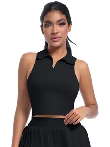 Women's Solid Color Collared Tank Top, Casual Sleeveless Top for Yoga Gym Workout, Ladies Sportswear for All Seasons, Casual Activewear