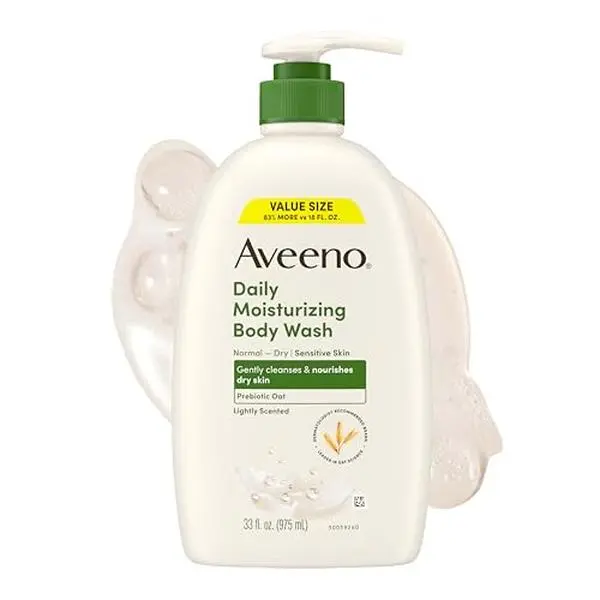 Aveeno Daily Moisturizing Body Wash for Normal to Dry Skin, Sensitive Formula with Prebiotic Oat, Gently Cleanses Dry Skin, Lightly Scented Body Wash for Women and Men, Value Size 33 fl. Oz