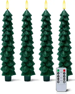 4-Pack Flameless Christmas Tree Candles with Remote & Timer - Real Wax LED Taper Candles, 9.65" Battery Operated, 3D Flickering Flame