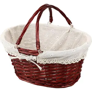 Wicker Woven Basket, Multipurpose  Willow Basket with Handle  Linen  Cloth Lining for Storage and Decoration, Brown