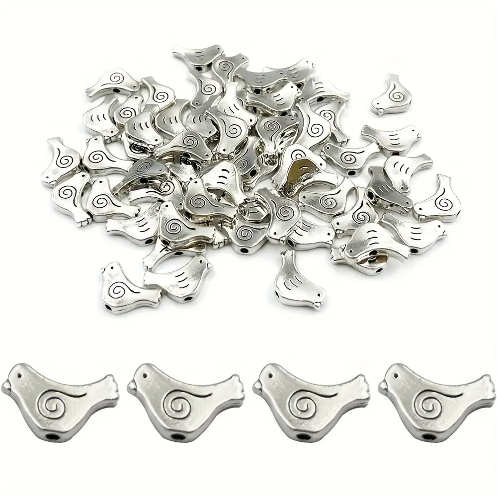 Antique Silvery Bird-Shaped Zinc Alloy Loose Beads, 60/70/80pcs Metal Spacer Beads, Unisex DIY Jewelry Making Supplies for Bracelets Necklaces Earrings, 70 Pcs Pack, Ideal Gifts for Friends & Family