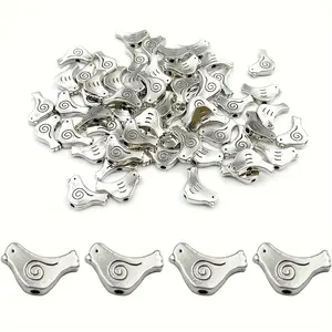 60/70/80pcs Of Antique Silvery Bird-shaped Loose Zinc Alloy Metal Spacer Beads, Suitable For DIY Jewelry Making, Bracelets, Necklaces, Earrings And Jewelry Making Accessories, Ideal Gifts For Friends And Family, Holiday Gifts