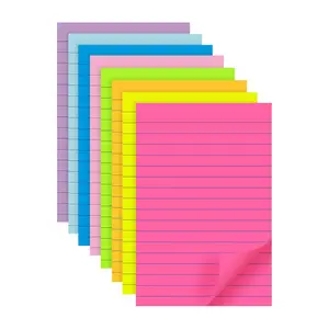 8 Pads Lined Sticky Notes 4x6, Colorful Self Stick Post It Notes, Large Rectangular Sticky Notes for Office School Home Meeting