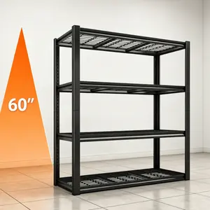 Zeukmxoo 60-inch tall four-tier adjustable metal storage rack/shelf; mesh supports 385 lbs per layer; suitable for garage, basement, warehouse, pantry, closet, kitchen
