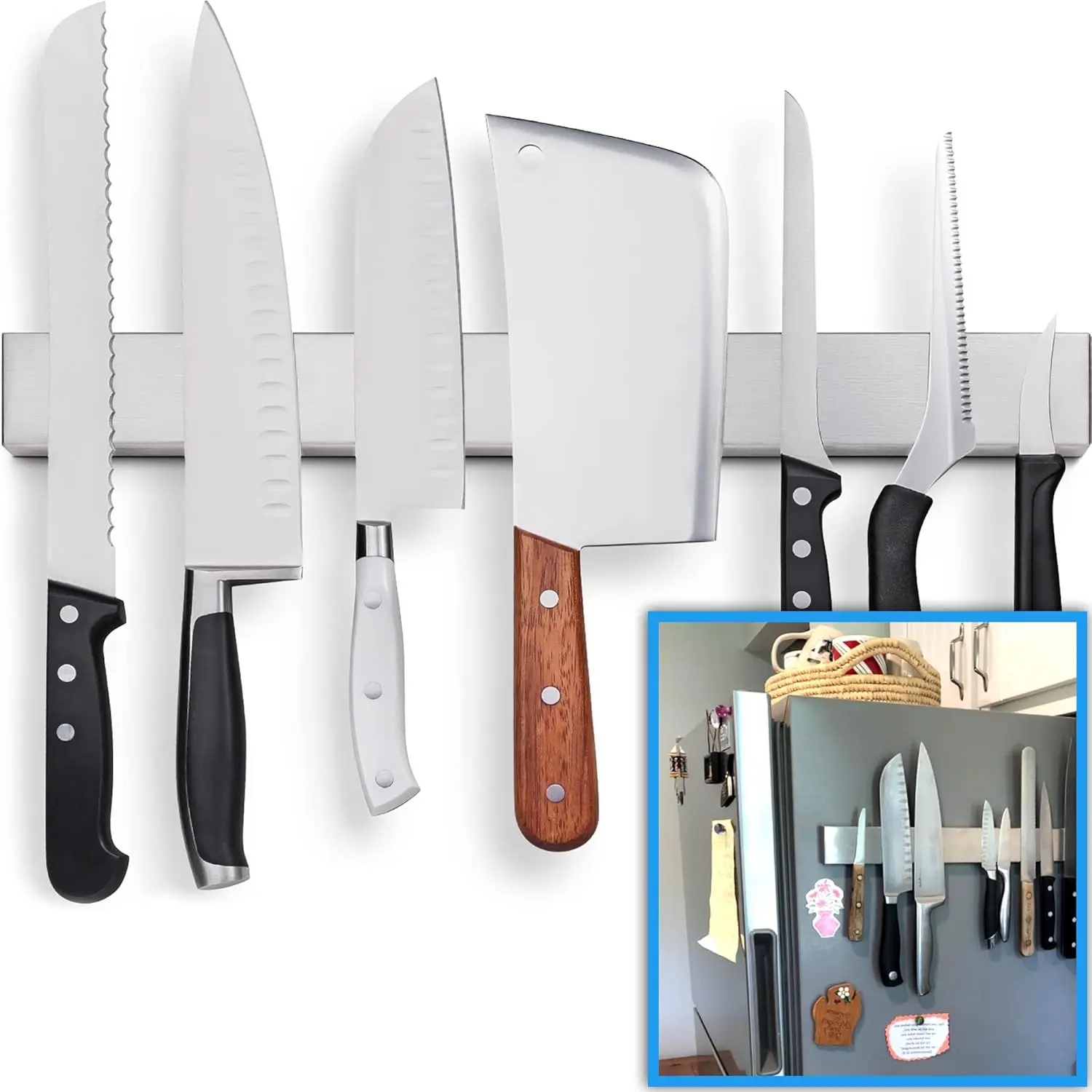 Heavy duty strip-shaped magnetic knife holder with reinforced magnets, multifunctional wall mounted magnetic knife holder, suitable for general tool storage on summer walls and kitchen tool organizer
