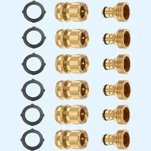 Garden Hose Quick Connector Set, Solid Brass 3/4 Inch Water Fitings Thread Easy Connect No-Leak Male Female 6 Sets