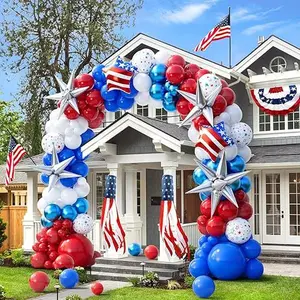 151pcs Red White and Blue Balloon Garland Arch Kit Patriotic Decorations Star Balloons for Graduation Party Supplies Memorial Day 4th of July Baseball Party