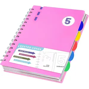 5 Subject Notebook Wide Ruled Spiral Notebook 5x7, A5 Small Notebook with Remoable Dividers, Hardcover Notebooks for Work, 204 Pages Lined Journal for Women,