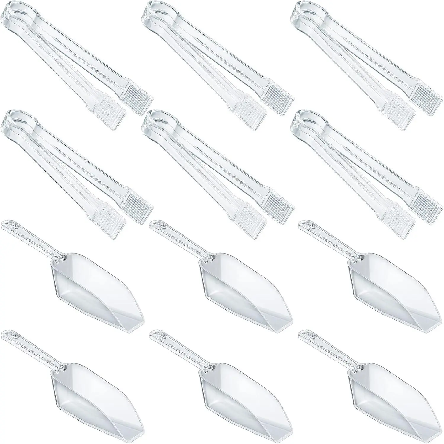 12 Pcs Plastic Serving Tongs Mini Kitchen Tongs Utility and Plastic Kitchen Scoops Clear Ice Scoop Mini Clear Buffet Scoop for Candy Dessert Buffet Ice Snack Coffee Tea Utensils