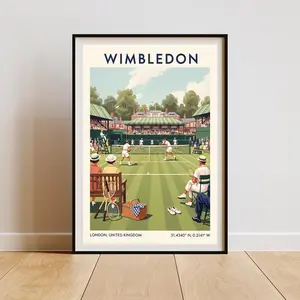[SALE UP TO 40%] [Unframed] Wimbledon Tennis Match Poster – Vintage London Sports Art Wall Decor, Retro British Tennis Print for Home Living Room or Office Gift