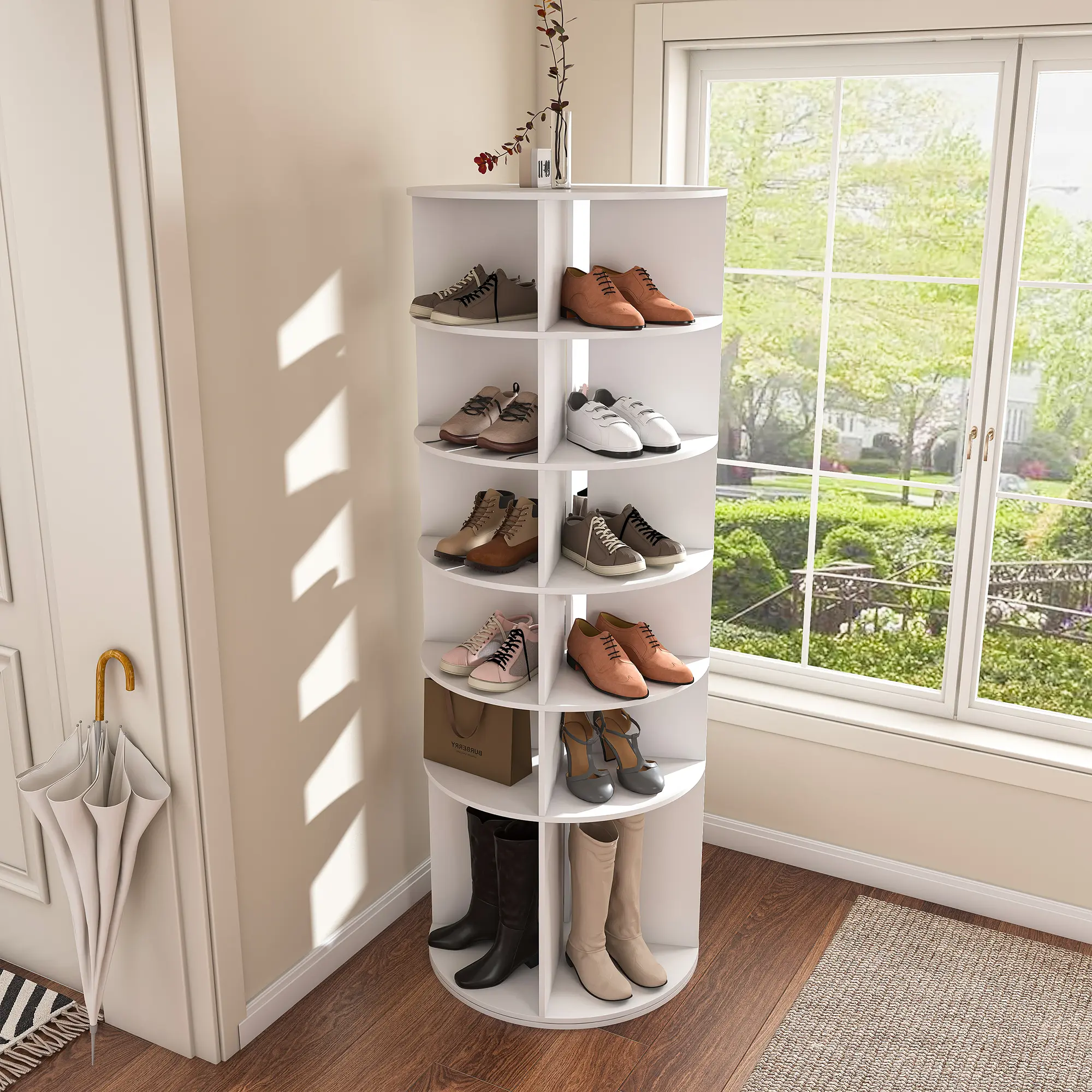 Bellemave 6-Tier Modern Rotating Shoe Rack Tower - 360-Degree Shoe Storage, Floor-Standing Organizer, Multi-Level 24-Pair Capacity, Free-Spinning Base, Easy Setup, Raised Solid Plastic Storage, Floor-Standing Shoe Storage