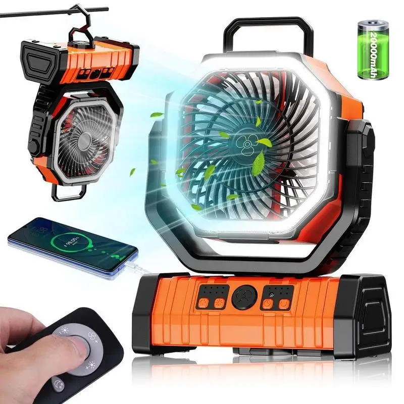 Portable Camping Fan, 20000mAh Cordless Battery Powered Fan with LED Lantern, 3 in 1 Portable Fan with 4 Speeds, Operated, Outdoor Fan for Outdoor Wor