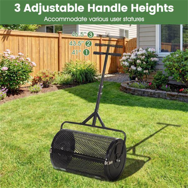 24" Lawn Topdressing Spreader with 0.75"*0.5" Mesh, Compost Spreader for Soil Sand Fertilizer Black