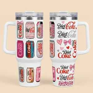 Diet Coke Tumbler 40oz With Handle Straw, Cute Coquette Bow Cherry Aesthetic Travel Mug, Stainless Steel Insulated Soda Cup, Trendy Girly Pop Culture Gift For Diet Coke Lovers, Sugar-free Diet Soft Drinkware, Gift Diet Coke Lifestyle Girl