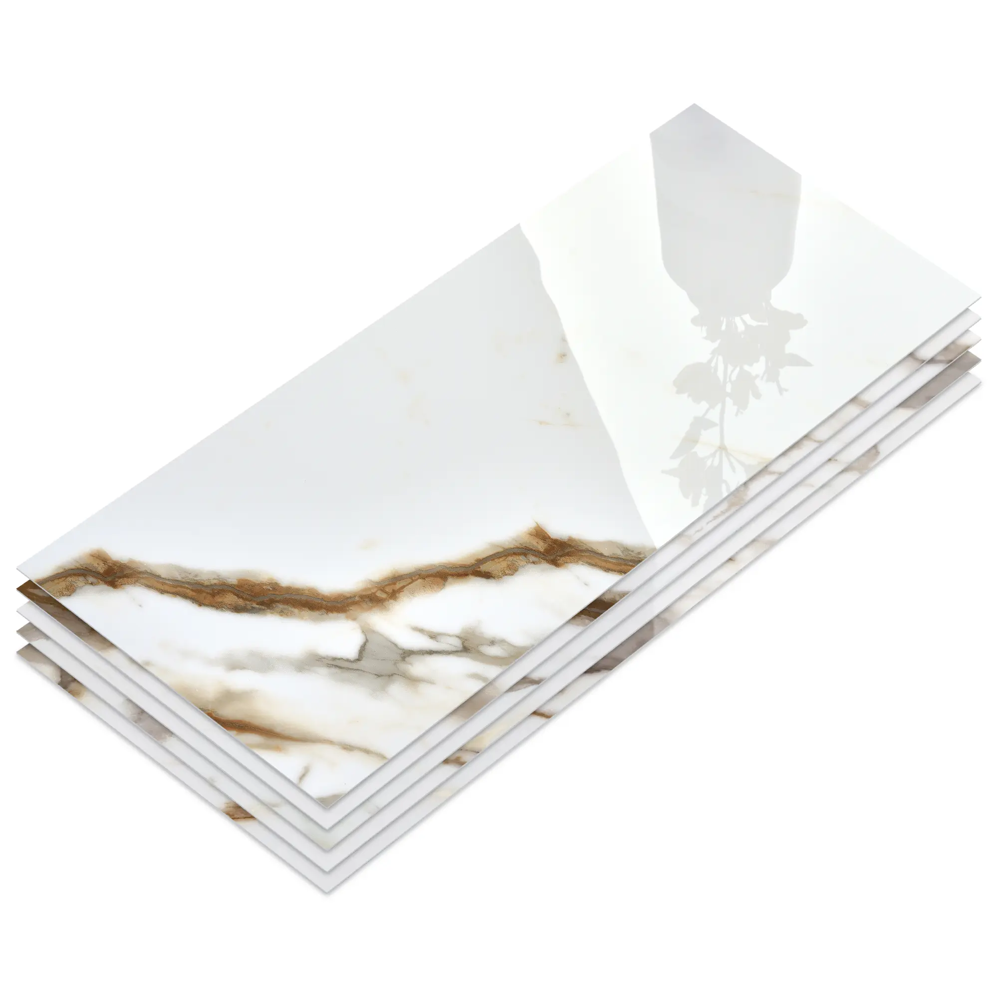INNO STICKERS 10-Sheet Subway Peel and Stick Backsplash, Glossy Calacatta Gold Acrylic Waterproof Self Adhesive Wall Tiles, Stick on Tiles for Kitchen Bathroom Shower Fireplace, Covers 20 Sq. Ft.