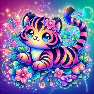 5D DIY Full Drill Round Diamond Painting Kit - Cute Tiger Mosaic Canvas Wall Art for Home Decor