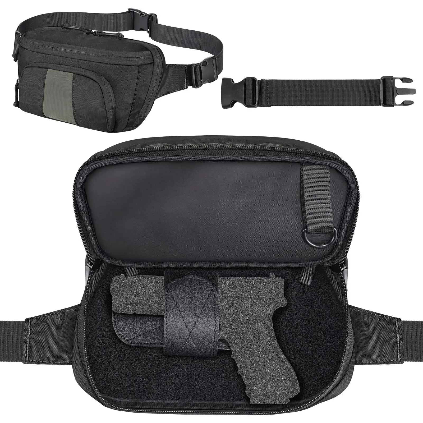 Tactical Fanny Pack, Waist Pack for Men Women, Large Crossbody Bag for EDC Gear, Hiking Fanny Belt Bag for Hunting, Outdoor, Cycling, Black/Green